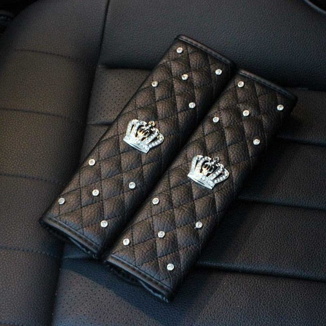 Crown Series Inerior Accessories for Girls Leather Car Steering Wheel Covers Sun Visor Tiessue Box Pillows Seatbelt Shifter Sets