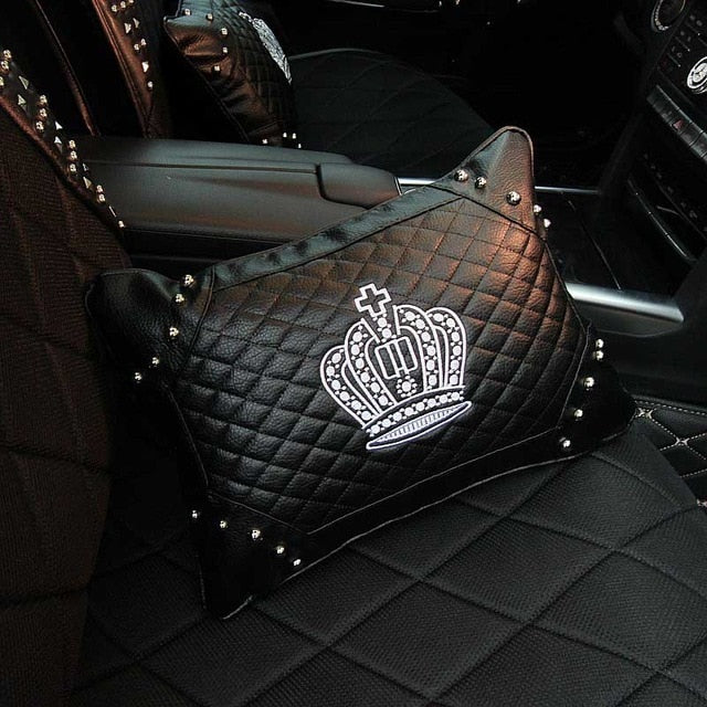 Crown Series Inerior Accessories for Girls Leather Car Steering Wheel Covers Sun Visor Tiessue Box Pillows Seatbelt Shifter Sets
