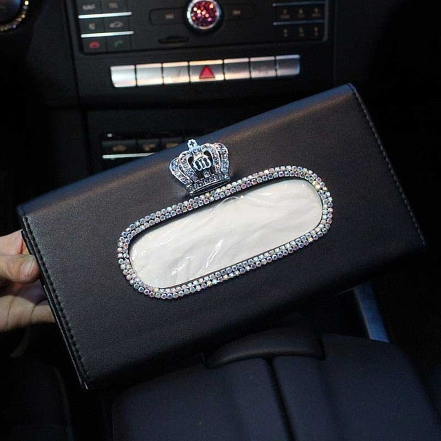 Crown Series Inerior Accessories for Girls Leather Car Steering Wheel Covers Sun Visor Tiessue Box Pillows Seatbelt Shifter Sets
