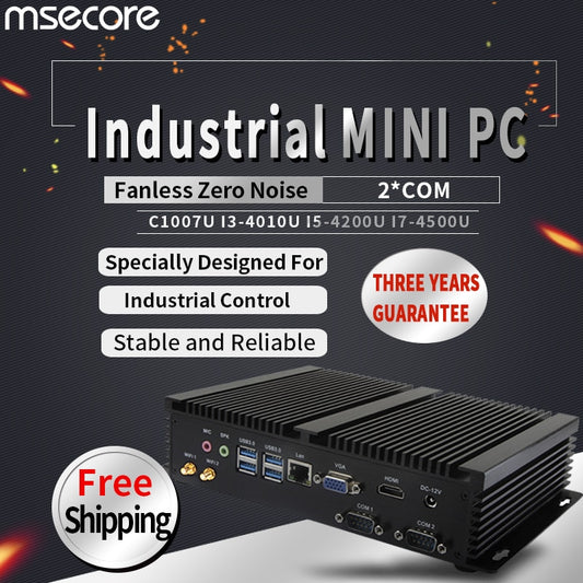 MSECORE 4TH Gen C1007U I3 i5 i7 Fanless Mini PC Windows 10 industrial computer linux Nettop barebone 2COM 8*USB HTPC 300M WiFi