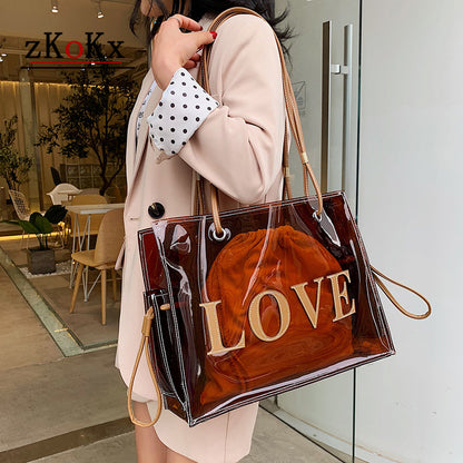 Fashion Lady Transparent Shoulder Bags for Women Clear Bag 2020 Summer Beach Bag Big Totes Lady Travel Handbags Large-capacity