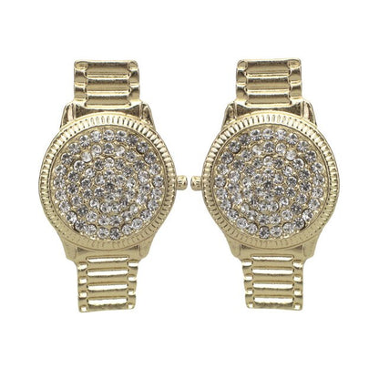 Luxury Crystal Watch Stud Earrings For Women Unique Design Punk Rhinstone Statement Earrings Jewelry Gift UKEN