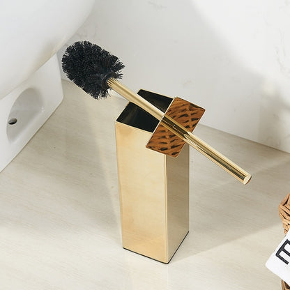 Gold  Creativer Free Stand Polish Toilet Brush Holder Set  Toilet Bowl Brush Stainless Steel Brushed Gold Bathroom Accessories