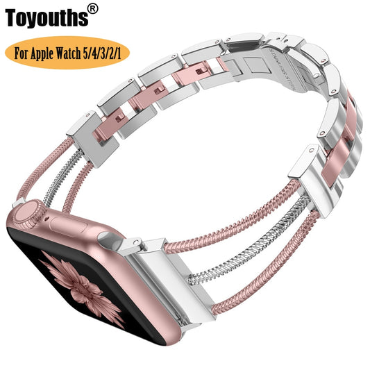 Womens Stainless Steel Bands For Apple Watch Women Bracelet Removal Links Strap with Jewelry Buckle for iWatch Series 5 4 3 2 1