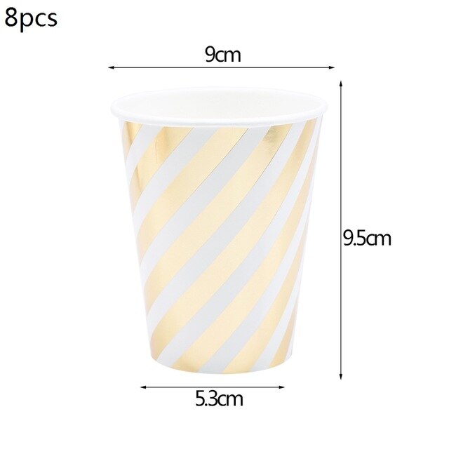 8pc/lot Gold Striped Disposable Tableware Christmas Birthday Party Paper Plates Cups Straws Napkins For Wedding Party Decoration