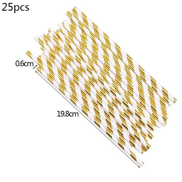 8pc/lot Gold Striped Disposable Tableware Christmas Birthday Party Paper Plates Cups Straws Napkins For Wedding Party Decoration