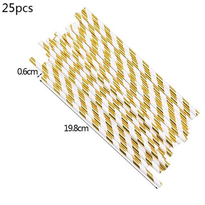 8pc/lot Gold Striped Disposable Tableware Christmas Birthday Party Paper Plates Cups Straws Napkins For Wedding Party Decoration