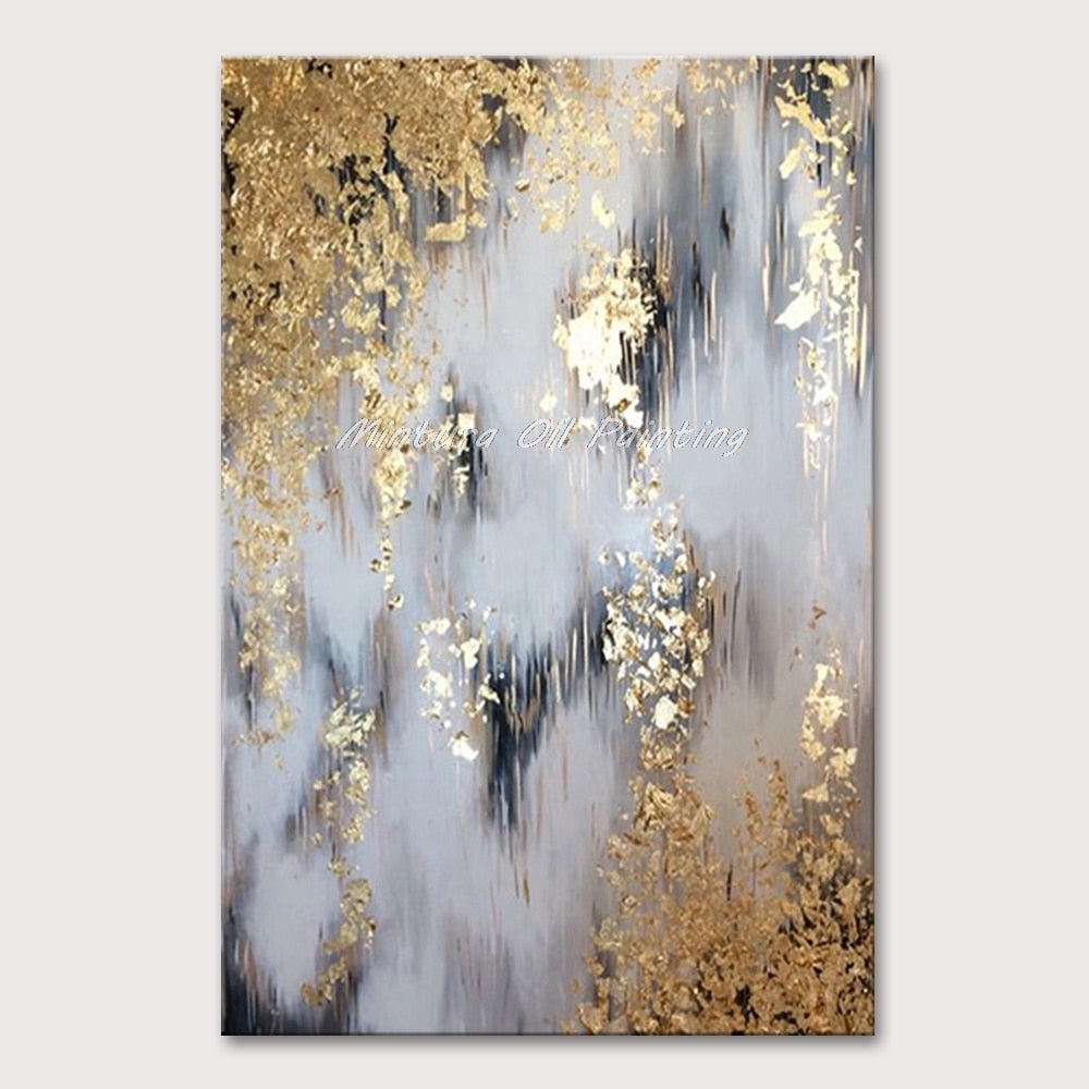 Mintura Hand Painted Oil Paintings on Canvas Gold Foil Abstract Painting Wall Picture for Living Room  Home Decor Art  No Framed