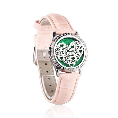 Pink Watch Locket Bracelet Genuine Leather Crystal Stainless Steel Men Woman Bangle Essential Oil Aroma Diffuser Locket Bracelet
