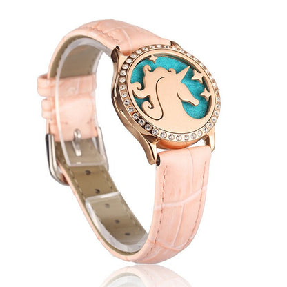 Pink Watch Locket Bracelet Genuine Leather Crystal Stainless Steel Men Woman Bangle Essential Oil Aroma Diffuser Locket Bracelet