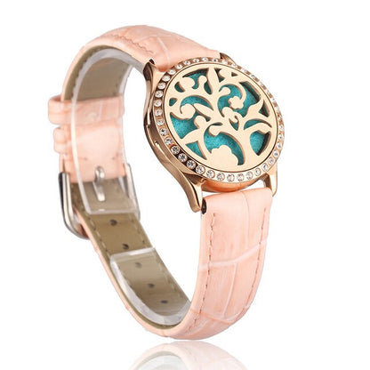 Pink Watch Locket Bracelet Genuine Leather Crystal Stainless Steel Men Woman Bangle Essential Oil Aroma Diffuser Locket Bracelet