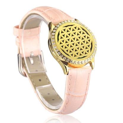 Pink Watch Locket Bracelet Genuine Leather Crystal Stainless Steel Men Woman Bangle Essential Oil Aroma Diffuser Locket Bracelet