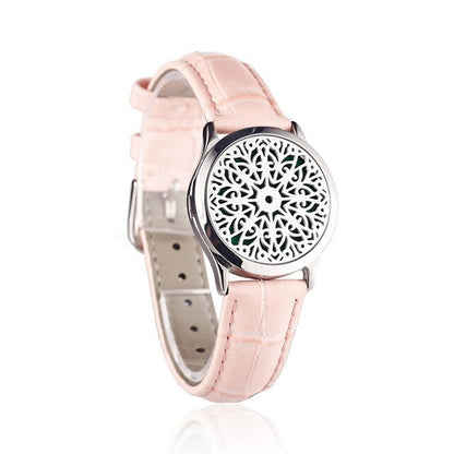 Pink Watch Locket Bracelet Genuine Leather Crystal Stainless Steel Men Woman Bangle Essential Oil Aroma Diffuser Locket Bracelet