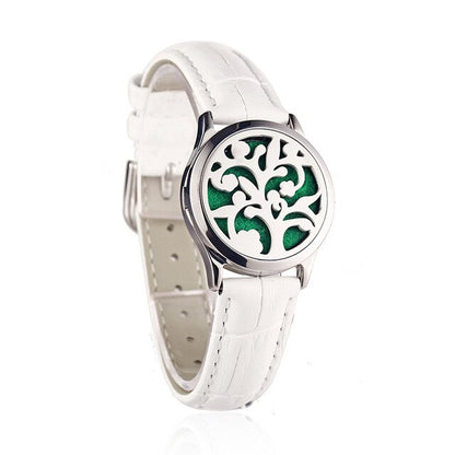 White Leather Bracelet Watch Locket Crystal Stainless Steel Men Woman Bangle Essential Oil Aroma Diffuser Locket Bracelet