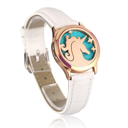 White Leather Bracelet Watch Locket Crystal Stainless Steel Men Woman Bangle Essential Oil Aroma Diffuser Locket Bracelet