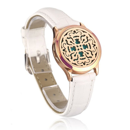 White Leather Bracelet Watch Locket Crystal Stainless Steel Men Woman Bangle Essential Oil Aroma Diffuser Locket Bracelet