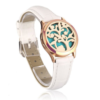 White Leather Bracelet Watch Locket Crystal Stainless Steel Men Woman Bangle Essential Oil Aroma Diffuser Locket Bracelet