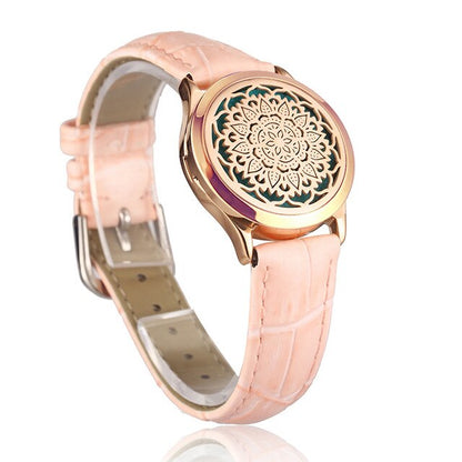 White Leather Bracelet Watch Locket Crystal Stainless Steel Men Woman Bangle Essential Oil Aroma Diffuser Locket Bracelet