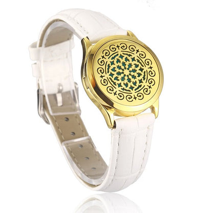 White Leather Bracelet Watch Locket Crystal Stainless Steel Men Woman Bangle Essential Oil Aroma Diffuser Locket Bracelet