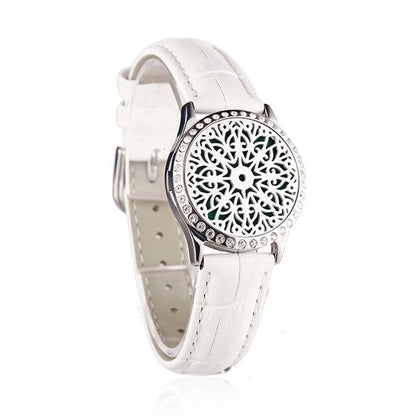 White Leather Bracelet Watch Locket Crystal Stainless Steel Men Woman Bangle Essential Oil Aroma Diffuser Locket Bracelet