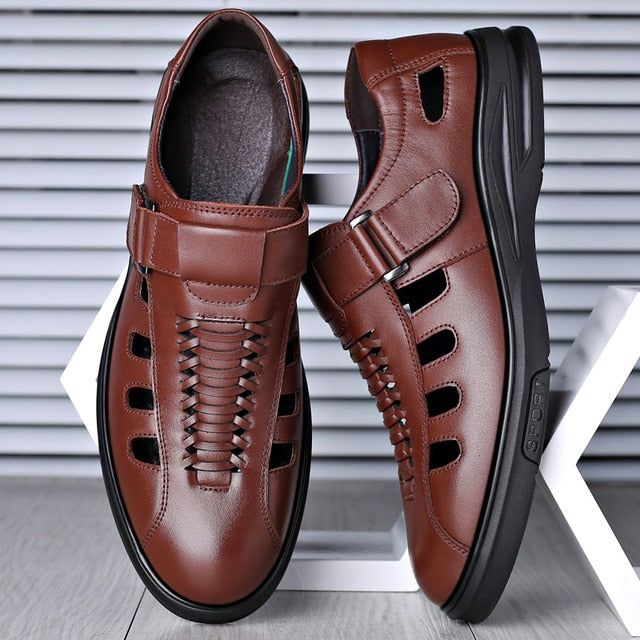 2020 Classic Men Sandals High Quality Genuine Leather Sandals Men Outdoor Casual Shoes Breathable Fisherman Shoes Plus Size 48