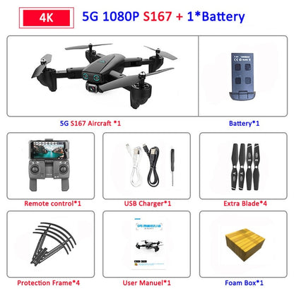 S167 Foldable Profissional Drone with Camera 4K HD Selfie 5G GPS  WiFi FPV Wide Angle RC Quadcopter Helicopter Toy E520S SG900-S