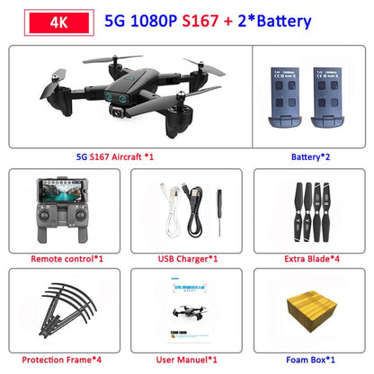 S167 Foldable Profissional Drone with Camera 4K HD Selfie 5G GPS  WiFi FPV Wide Angle RC Quadcopter Helicopter Toy E520S SG900-S