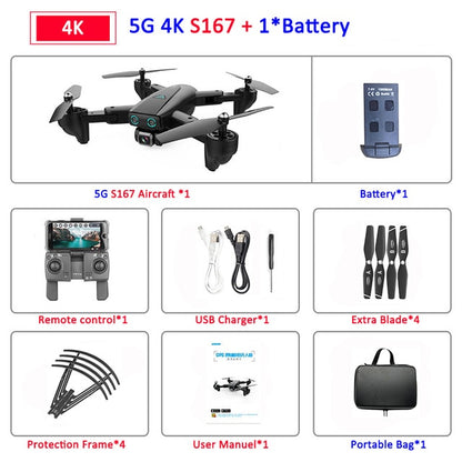S167 Foldable Profissional Drone with Camera 4K HD Selfie 5G GPS  WiFi FPV Wide Angle RC Quadcopter Helicopter Toy E520S SG900-S