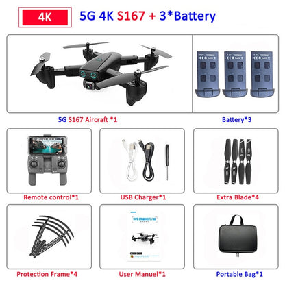 S167 Foldable Profissional Drone with Camera 4K HD Selfie 5G GPS  WiFi FPV Wide Angle RC Quadcopter Helicopter Toy E520S SG900-S