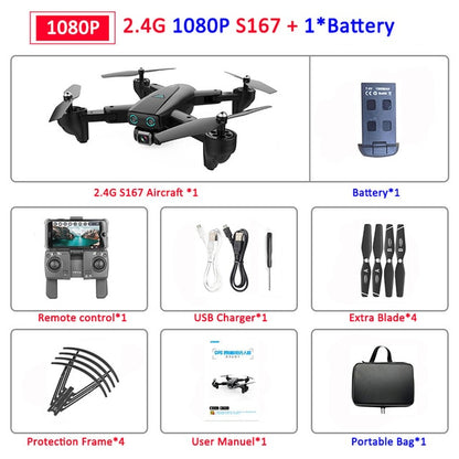 S167 Foldable Profissional Drone with Camera 4K HD Selfie 5G GPS  WiFi FPV Wide Angle RC Quadcopter Helicopter Toy E520S SG900-S