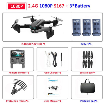 S167 Foldable Profissional Drone with Camera 4K HD Selfie 5G GPS  WiFi FPV Wide Angle RC Quadcopter Helicopter Toy E520S SG900-S
