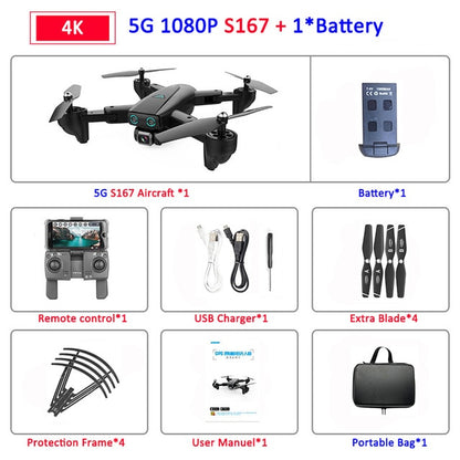 S167 Foldable Profissional Drone with Camera 4K HD Selfie 5G GPS  WiFi FPV Wide Angle RC Quadcopter Helicopter Toy E520S SG900-S