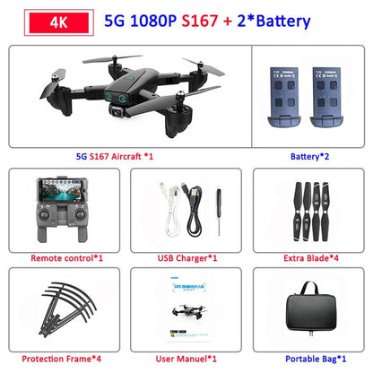 S167 Foldable Profissional Drone with Camera 4K HD Selfie 5G GPS  WiFi FPV Wide Angle RC Quadcopter Helicopter Toy E520S SG900-S