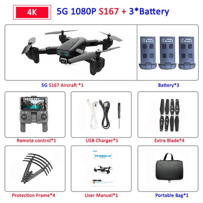 S167 Foldable Profissional Drone with Camera 4K HD Selfie 5G GPS  WiFi FPV Wide Angle RC Quadcopter Helicopter Toy E520S SG900-S