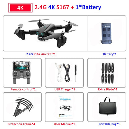 S167 Foldable Profissional Drone with Camera 4K HD Selfie 5G GPS  WiFi FPV Wide Angle RC Quadcopter Helicopter Toy E520S SG900-S