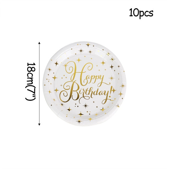 WEIGAO Gold Star Disposable Paper Plates Cups Straw and napkins Tableware Sets for Adult Kids Birthday Party Supplies Gold Theme