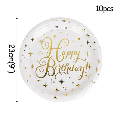 WEIGAO Gold Star Disposable Paper Plates Cups Straw and napkins Tableware Sets for Adult Kids Birthday Party Supplies Gold Theme