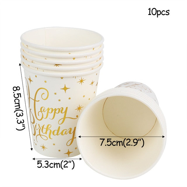 WEIGAO Gold Star Disposable Paper Plates Cups Straw and napkins Tableware Sets for Adult Kids Birthday Party Supplies Gold Theme