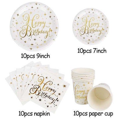 WEIGAO Gold Star Disposable Paper Plates Cups Straw and napkins Tableware Sets for Adult Kids Birthday Party Supplies Gold Theme