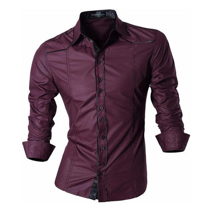 jeansian Spring Autumn Features Shirts Men Casual Shirt Long Sleeve Slim Fit Male Shirts Zipper Decoration (No Pockets) Z018
