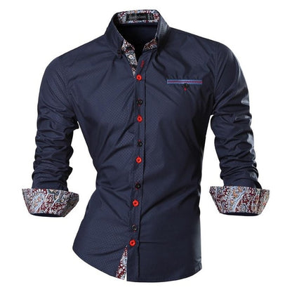 jeansian Spring Autumn Features Shirts Men Casual Shirt Long Sleeve Slim Fit Male Shirts Zipper Decoration (No Pockets) Z018