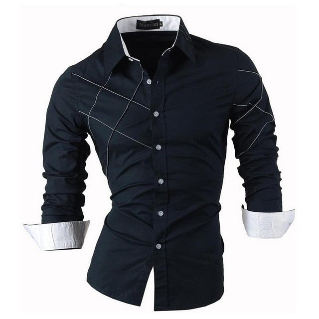 jeansian Spring Autumn Features Shirts Men Casual Shirt Long Sleeve Slim Fit Male Shirts Zipper Decoration (No Pockets) Z018