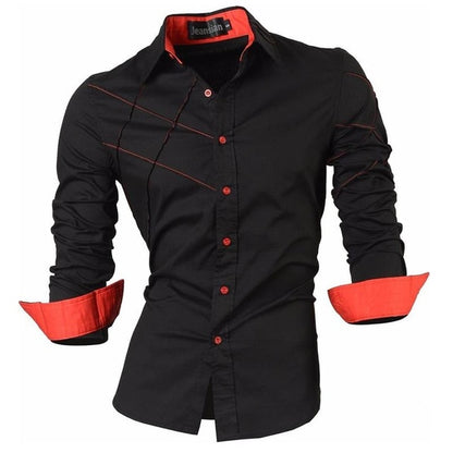 jeansian Spring Autumn Features Shirts Men Casual Shirt Long Sleeve Slim Fit Male Shirts Zipper Decoration (No Pockets) Z018