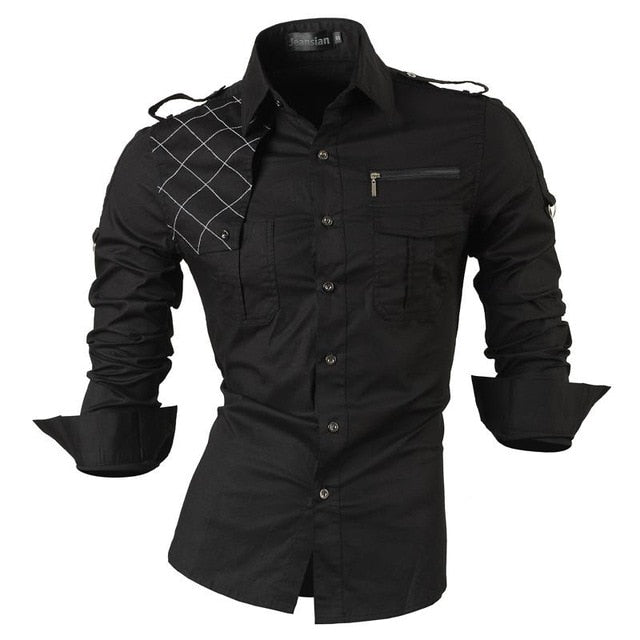 jeansian Spring Autumn Features Shirts Men Casual Shirt Long Sleeve Slim Fit Male Shirts Zipper Decoration (No Pockets) Z018