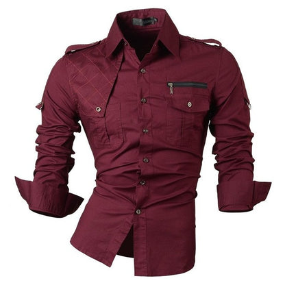jeansian Spring Autumn Features Shirts Men Casual Shirt Long Sleeve Slim Fit Male Shirts Zipper Decoration (No Pockets) Z018