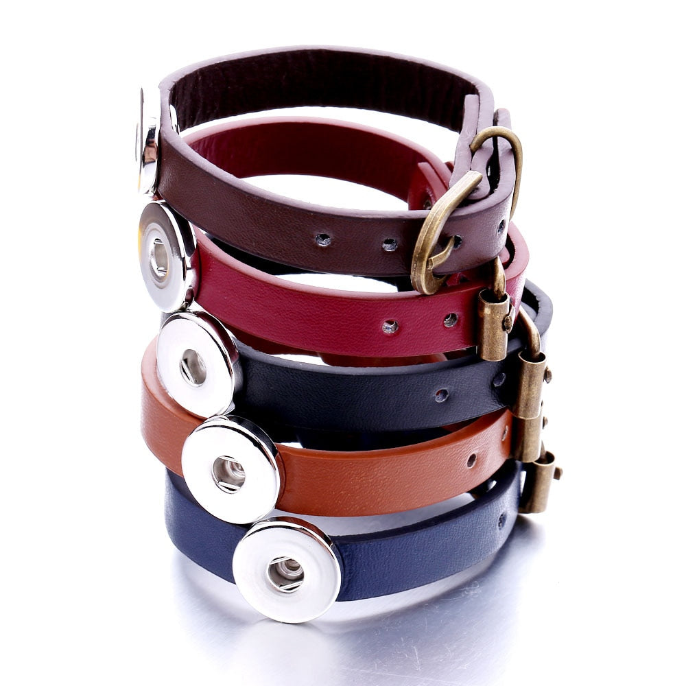 New Leather Snap Button Bracelet Watches Fit 18mm Snap Buttons Jewelry Simple Leather Snap Bracelet for Women Men Jewelry
