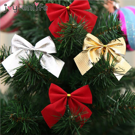 12pcs Pretty Gold Bowknots Christmas Ornament Tree Decoration Party Bowknots Baubles New Year Xmas Christmas Decoration For Home