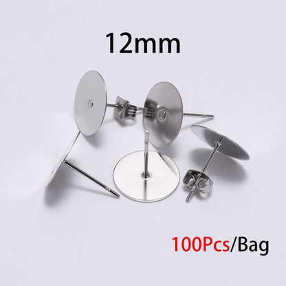 20-100pcs/lot Gold Stainless Steel Blank Post Earring Studs Base Pins With Earring Plug Findings Ear Back For DIY Jewelry Making