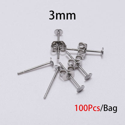 20-100pcs/lot Gold Stainless Steel Blank Post Earring Studs Base Pins With Earring Plug Findings Ear Back For DIY Jewelry Making