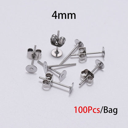 20-100pcs/lot Gold Stainless Steel Blank Post Earring Studs Base Pins With Earring Plug Findings Ear Back For DIY Jewelry Making